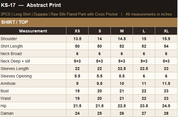 KO-17 Shirt Size Guide