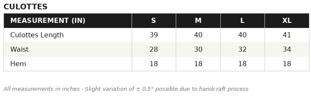 KOB-10 Pants Size Guide