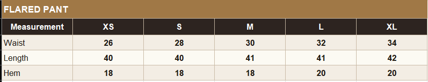 KO-11 Pants Size Guide