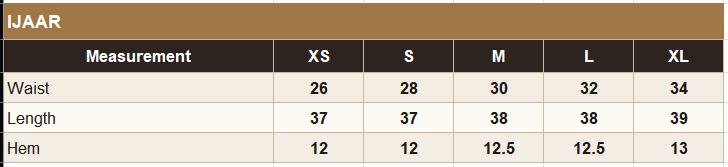 KO-13 Pants Size Guide