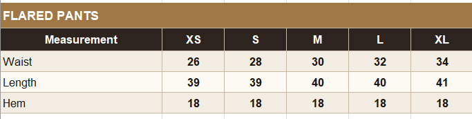 KO-01 Pants Size Guide