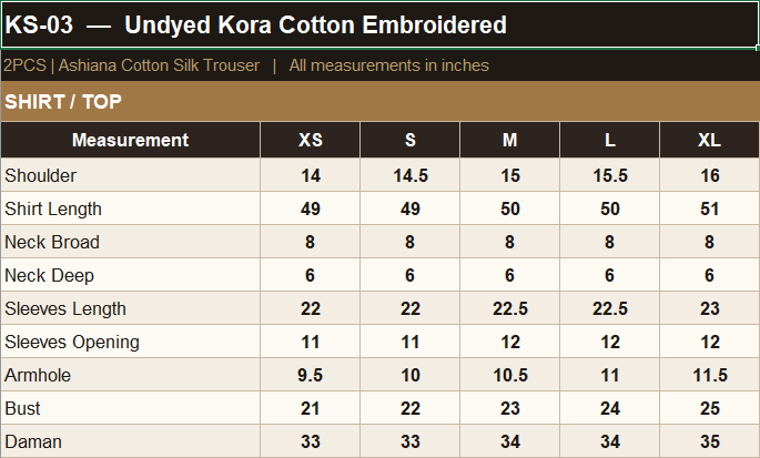 KO-03 Shirt Size Guide