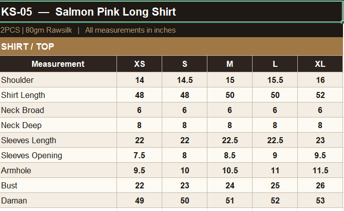 KO-05 Shirt Size Guide
