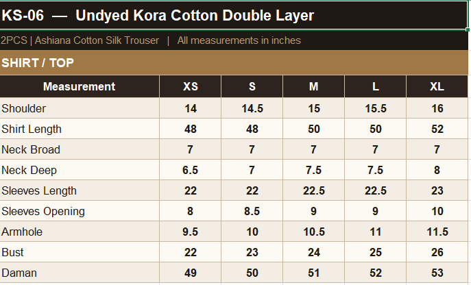 KO-06 Shirt Size Guide