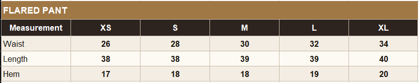 KO-10 Pants Size Guide