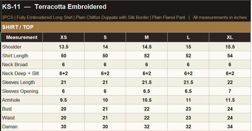 KO-11 Shirt Size Guide