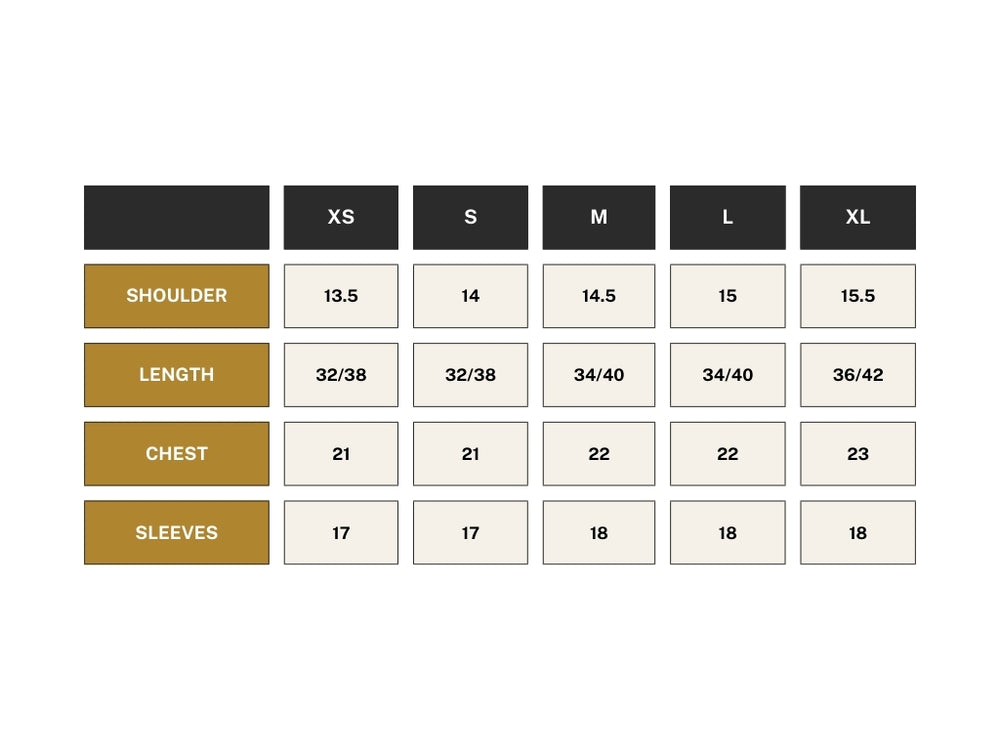 KOS-10 Shirt Size Guide